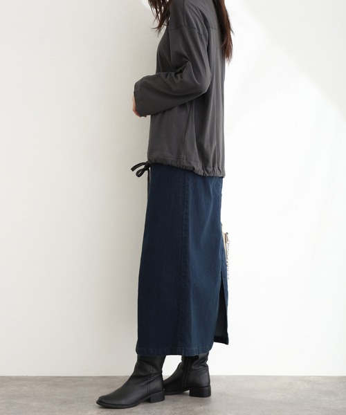 ElegChic(エレグシック)の「ウエストリブセミ タイト デニム スカート (デニムスカート・レディース・ネイビー/ブルー/ネイビー系・M/L/XL/XXL/4L)」の13枚目の写真