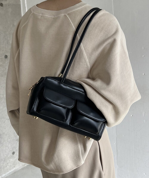 CAPRICIEUX LE'MAGE(カプリシューレマージュ)の「Wポケットボストンバッグ(ショルダーバッグ・レディース・アイボリー/ブラック・FREE)」の12枚目の写真