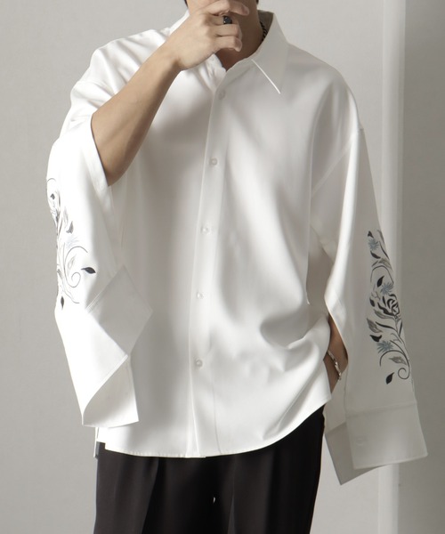 welise（ウェライズ）の「【welise/ウェライズ】HANASODE-アームボタンスリット袖刺繍デザインシャツ（シャツ/ブラウス・メンズ・ホワイト/ブラック・M/L）」の15枚目の写真