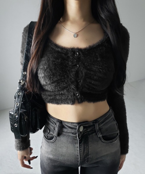 me+em select(ミームセレクト)の「【 2color 】フロントボタンシャギーカットショートカーディガン / front button shaggy cut short cardigan(その他トップス・レディース・ホワイト/ブラック・FREE)」の22枚目の写真