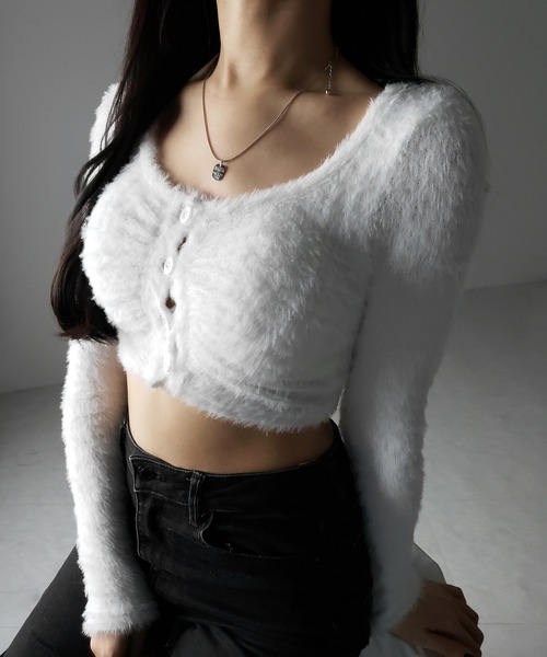 me+em select(ミームセレクト)の「【 2color 】フロントボタンシャギーカットショートカーディガン / front button shaggy cut short cardigan(その他トップス・レディース・ホワイト/ブラック・FREE)」の12枚目の写真