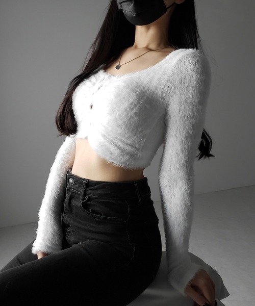 me+em select(ミームセレクト)の「【 2color 】フロントボタンシャギーカットショートカーディガン / front button shaggy cut short cardigan(その他トップス・レディース・ホワイト/ブラック・FREE)」の15枚目の写真