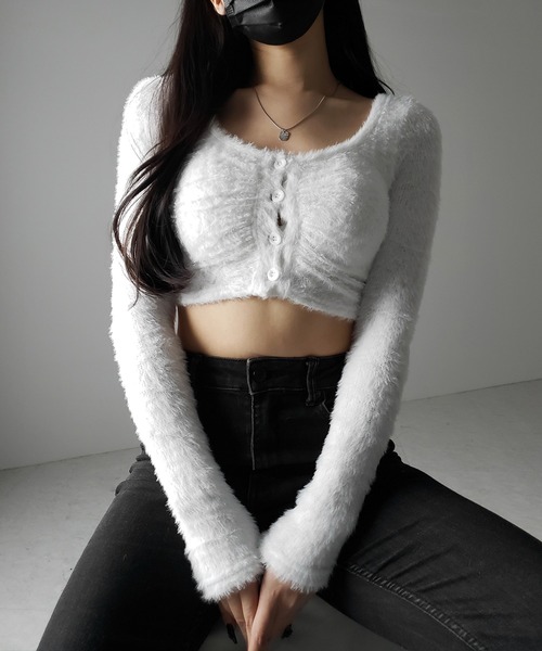 me+em select(ミームセレクト)の「【 2color 】フロントボタンシャギーカットショートカーディガン / front button shaggy cut short cardigan(その他トップス・レディース・ホワイト/ブラック・FREE)」の16枚目の写真