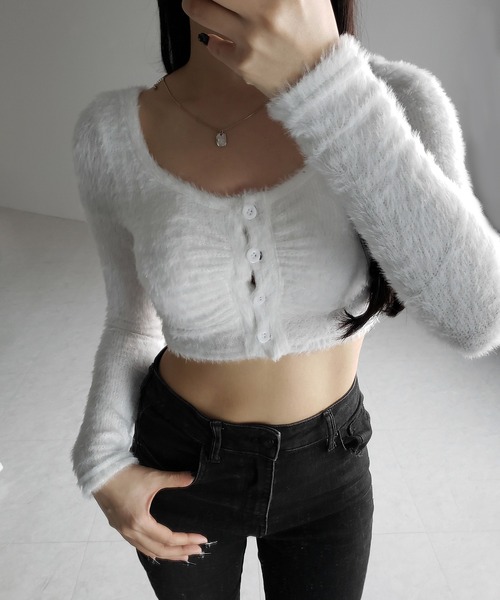 me+em select(ミームセレクト)の「【 2color 】フロントボタンシャギーカットショートカーディガン / front button shaggy cut short cardigan(その他トップス・レディース・ホワイト/ブラック・FREE)」の18枚目の写真