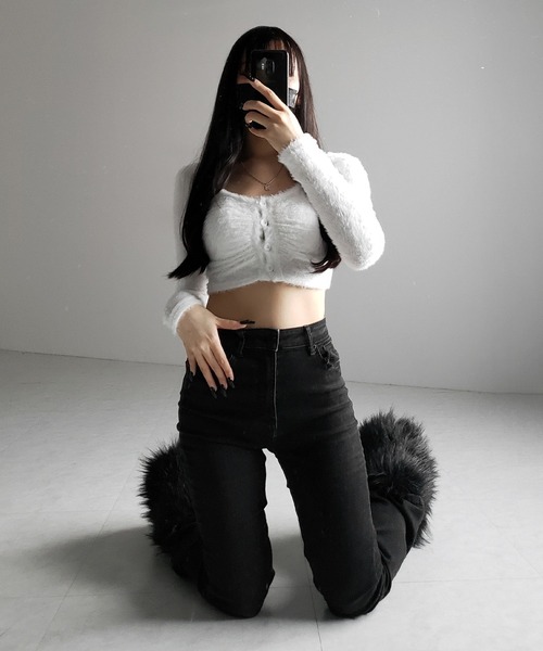 me+em select(ミームセレクト)の「【 2color 】フロントボタンシャギーカットショートカーディガン / front button shaggy cut short cardigan(その他トップス・レディース・ホワイト/ブラック・FREE)」の19枚目の写真