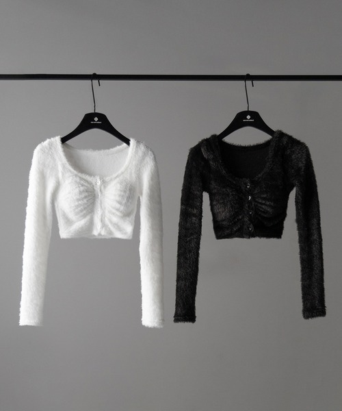 me+em select(ミームセレクト)の「【 2color 】フロントボタンシャギーカットショートカーディガン / front button shaggy cut short cardigan(その他トップス・レディース・ホワイト/ブラック・FREE)」の3枚目の写真
