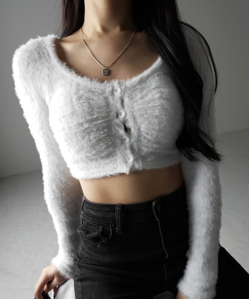 me+em select(ミームセレクト)の「【 2color 】フロントボタンシャギーカットショートカーディガン / front button shaggy cut short cardigan(その他トップス・レディース・ホワイト/ブラック・FREE)」の13枚目の写真