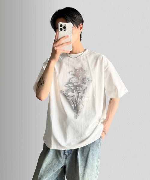 新品*C.D.S BASIC 手洗いOK♪ フラワープリント花柄♪ 素敵モノトーン切替ひざ丈フレアワンピース*Mサイズ お呼ばれお出掛け行事