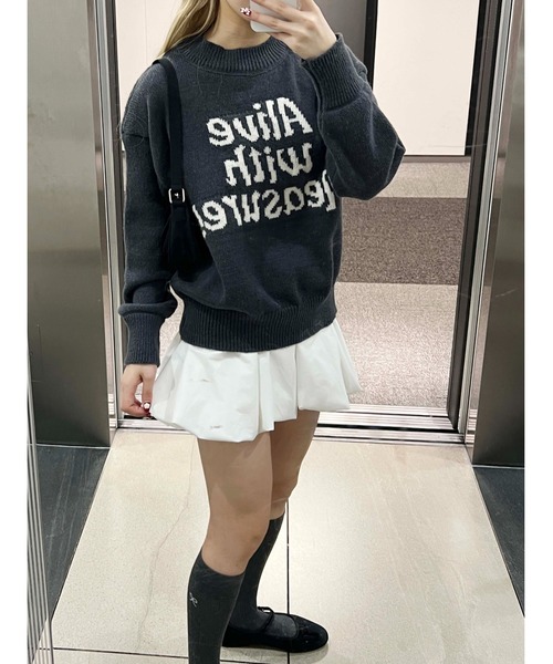 PHILLY(フィリー)の「【PHILLY】メッセージジャガードコンパクトニット(ニット/セーター・レディース・ベージュ/アイボリー/チャコールグレー・FREE)」の6枚目の写真