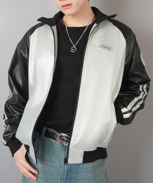 ストリート＆グランジ/合皮トラックジャケット袖ライン/ワンポイントデザイン（ブルゾン）｜SPINNS（スピンズ） 6,382円