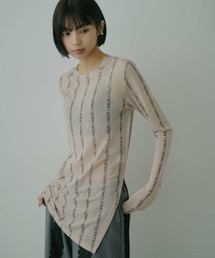 VIOLETTA | ロゴストライプ柄チュールシアートップス(Tシャツ/カットソー)