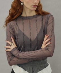 VIOLETTA | ロゴストライプ柄チュールシアートップス(Tシャツ/カットソー)