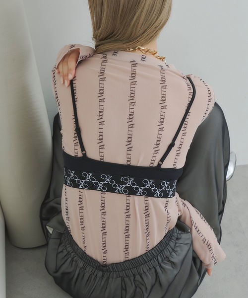 VIOLETTA（ヴィオレッタ）の「ロゴストライプ柄チュールシアートップス（Tシャツ/カットソー・レディース・チャコールグレー/ブラック/ベージュ・FREE）」の17枚目の写真