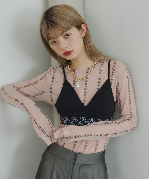 VIOLETTA（ヴィオレッタ）の「ロゴストライプ柄チュールシアートップス（Tシャツ/カットソー・レディース・チャコールグレー/ブラック/ベージュ・FREE）」の17枚目の写真