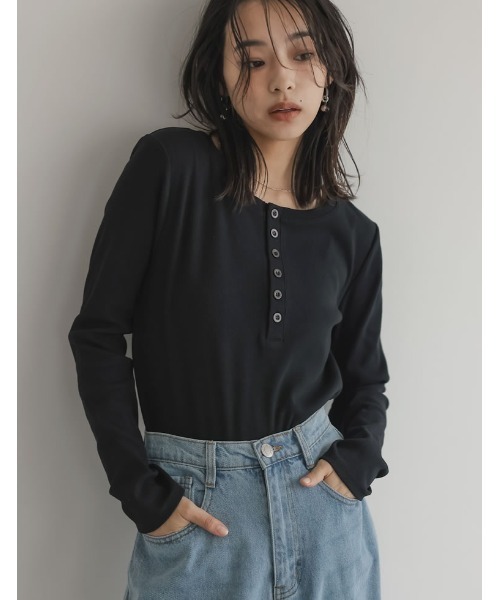 2025SS COLLECTION]リブカットソーヘンリーネックロングTシャツ