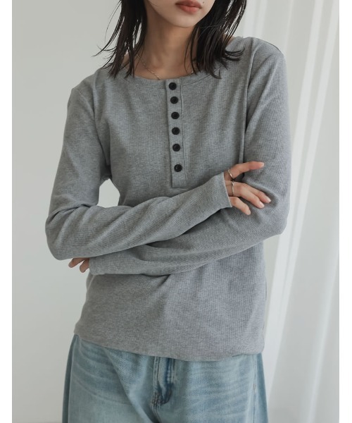 Re:EDIT（リエディ）の「[2025SS COLLECTION]リブカットソーヘンリーネックロングＴシャツ（Tシャツ/カットソー・レディース・グレー/ブルー/ブラック/アイボリー・MEDIUM/LARGE）」の20枚目の写真