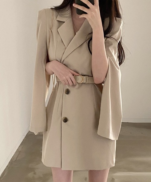 美品✨デミバフミンク ロングケープ ブラウン Aライン セール】【Jasmine】ケープ風ジャケットロンパース（つなぎ