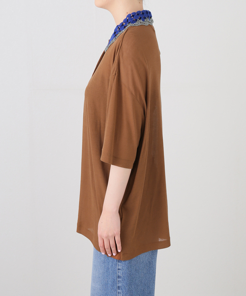 PONTI(ポンティ)の「PONTI Crochet Collar Shirt PO1Q018:シャツ(ニット/セーター・レディース・ブラウン・FREE)」の4枚目の写真