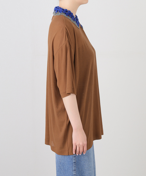 PONTI(ポンティ)の「PONTI Crochet Collar Shirt PO1Q018:シャツ(ニット/セーター・レディース・ブラウン・FREE)」の6枚目の写真