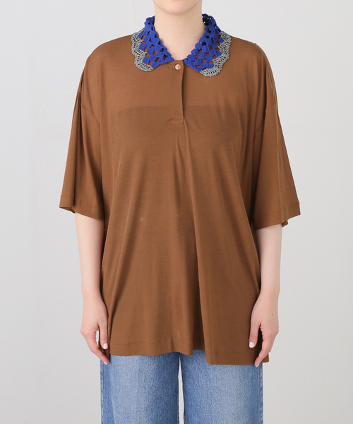 PONTI(ポンティ)の「PONTI Crochet Collar Shirt PO1Q018:シャツ(ニット/セーター・レディース・ブラウン・FREE)」の12枚目の写真