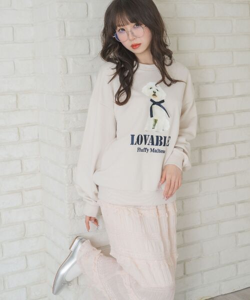 ems excite（エムズエキサイト）の「リボンdogトレーナー（Tシャツ/カットソー・レディース・ブルー/ナチュラル/チャコールグレー・FREE）」の4枚目の写真