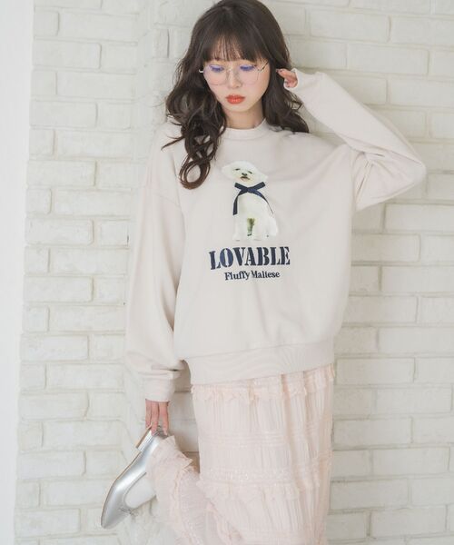 ems excite（エムズエキサイト）の「リボンdogトレーナー（Tシャツ/カットソー・レディース・ブルー/ナチュラル/チャコールグレー・FREE）」の5枚目の写真