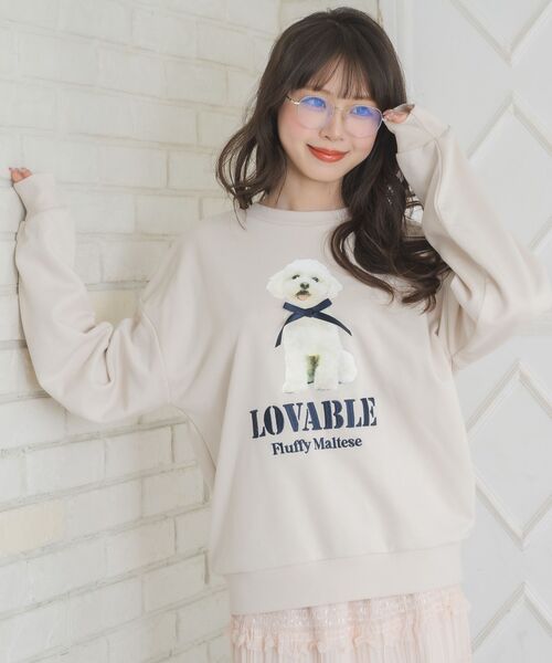 ems excite（エムズエキサイト）の「リボンdogトレーナー（Tシャツ/カットソー・レディース・ブルー/ナチュラル/チャコールグレー・FREE）」の9枚目の写真