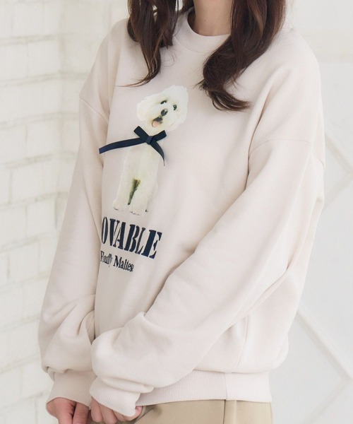 ems excite（エムズエキサイト）の「リボンdogトレーナー（Tシャツ/カットソー・レディース・ブルー/ナチュラル/チャコールグレー・FREE）」の2枚目の写真