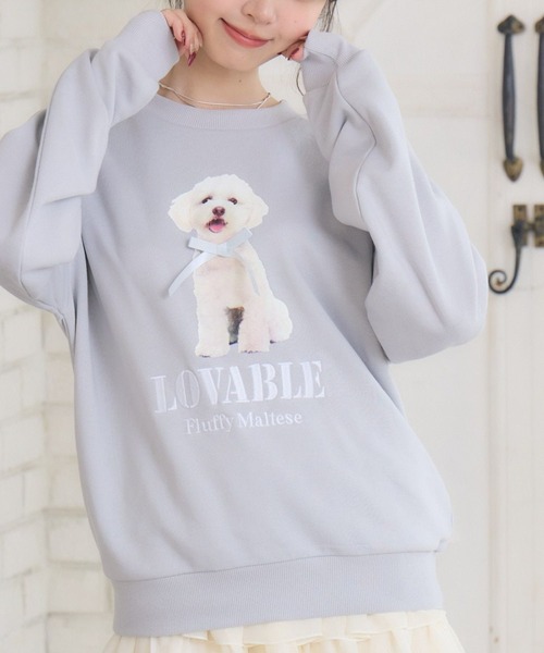 ems excite（エムズエキサイト）の「リボンdogトレーナー（Tシャツ/カットソー・レディース・ブルー/ナチュラル/チャコールグレー・FREE）」の3枚目の写真