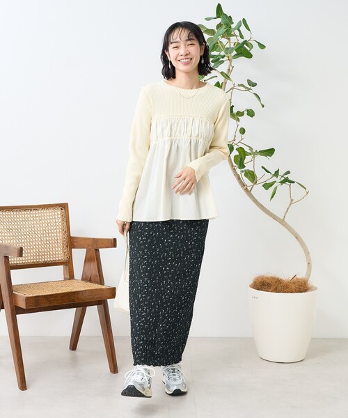 FREAK'S STORE(フリークスストア)の「花柄 ストレッチスカート(スカート・レディース・ベージュ/ブラック・フリ-)」の3枚目の写真