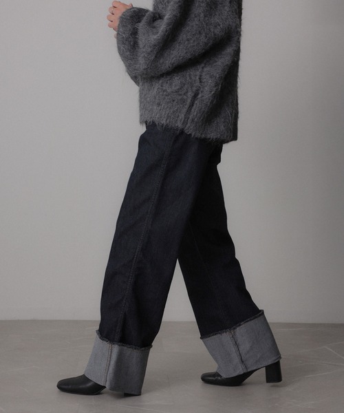 Floran（フローラン）の「ロールアップワイドデニムストレートパンツ（デニムパンツ・レディース・グレー/ワンウォッシュ/ライトブルー・FREE）」の3枚目の写真