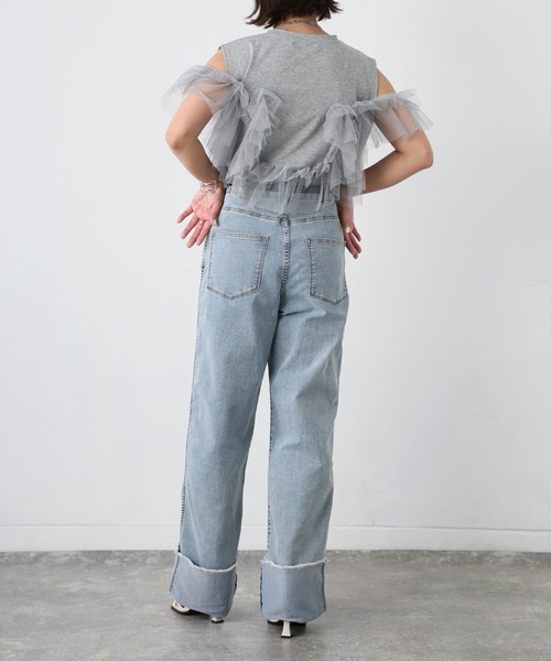 Floran（フローラン）の「ロールアップワイドデニムストレートパンツ（デニムパンツ・レディース・グレー/ワンウォッシュ/ライトブルー・FREE）」の6枚目の写真