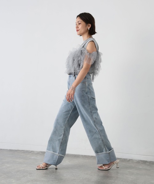 Floran（フローラン）の「ロールアップワイドデニムストレートパンツ（デニムパンツ・レディース・グレー/ワンウォッシュ/ライトブルー・FREE）」の9枚目の写真