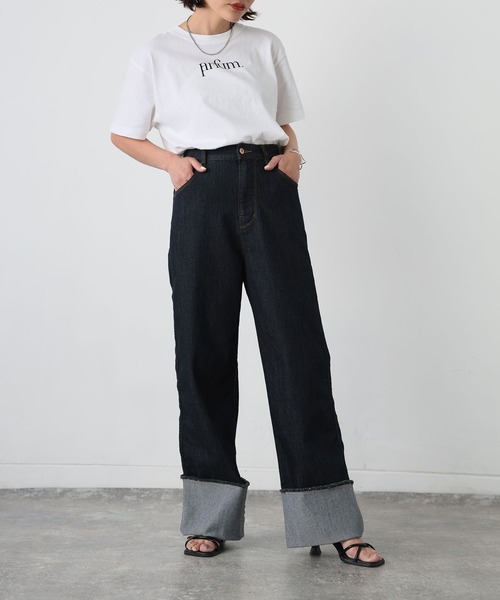 Floran（フローラン）の「ロールアップワイドデニムストレートパンツ（デニムパンツ・レディース・グレー/ワンウォッシュ/ライトブルー・FREE）」の7枚目の写真