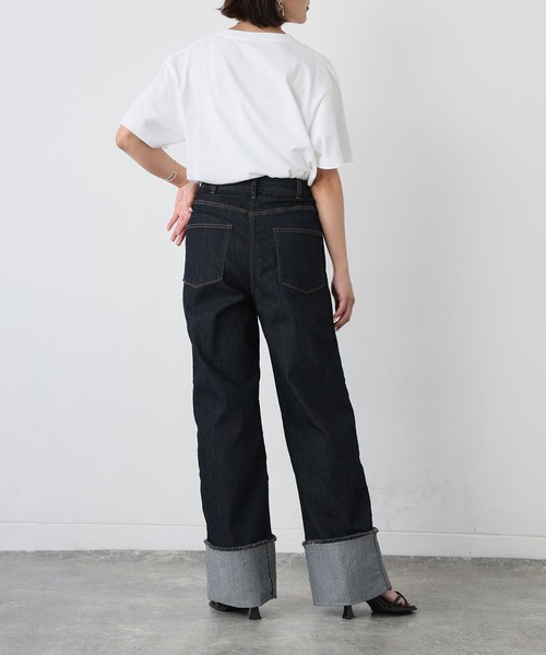 Floran（フローラン）の「ロールアップワイドデニムストレートパンツ（デニムパンツ・レディース・グレー/ワンウォッシュ/ライトブルー・FREE）」の8枚目の写真