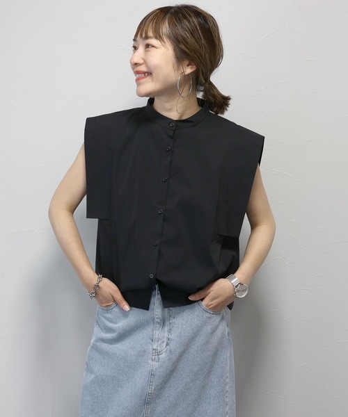 Aletta vita（アレッタビータ）の「バンドカラースクエアシャツブラウス（シャツ/ブラウス・レディース・ストライプ/ブラック/オフホワイト・FREE）」の9枚目の写真