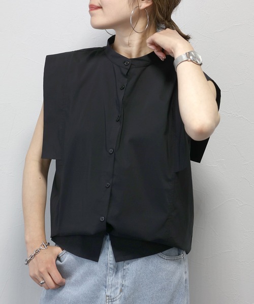 Aletta vita（アレッタビータ）の「バンドカラースクエアシャツブラウス（シャツ/ブラウス・レディース・ストライプ/ブラック/オフホワイト・FREE）」の11枚目の写真