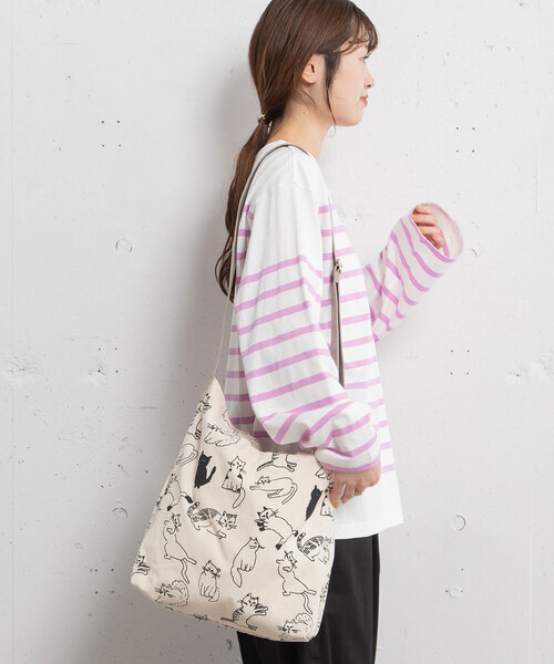 POU DOU DOU（プードゥドゥ）の「＜Daily＞キャンパスオリジナルプリント2wayショルダーバッグ（ショルダーバッグ・レディース・ダークグレー/キナリ/ブルー・フリー）」の10枚目の写真