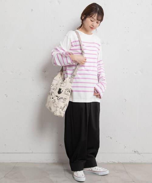 POU DOU DOU（プードゥドゥ）の「＜Daily＞キャンパスオリジナルプリント2wayショルダーバッグ（ショルダーバッグ・レディース・ダークグレー/キナリ/ブルー・フリー）」の11枚目の写真