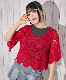 GORGE（ゴージ）の「《カギバリ×クロシェ》レディース プルオーバー レーストップス 半袖 春夏秋（Tシャツ/カットソー）」