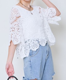 GORGE（ゴージ）の「《カギバリ×クロシェ》レディース プルオーバー レーストップス 半袖 春夏秋（Tシャツ/カットソー）」