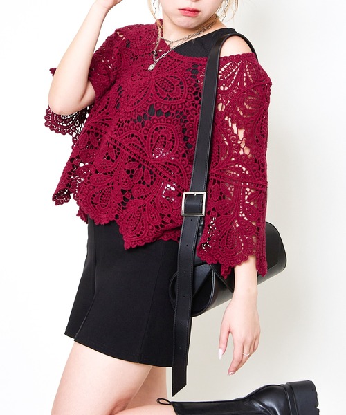 GORGE（ゴージ）の「《カギバリ×クロシェ》レディース プルオーバー レーストップス 半袖 春夏秋（Tシャツ/カットソー・レディース・アイボリー/ブラック/ベージュ/ボルドー・F）」の17枚目の写真