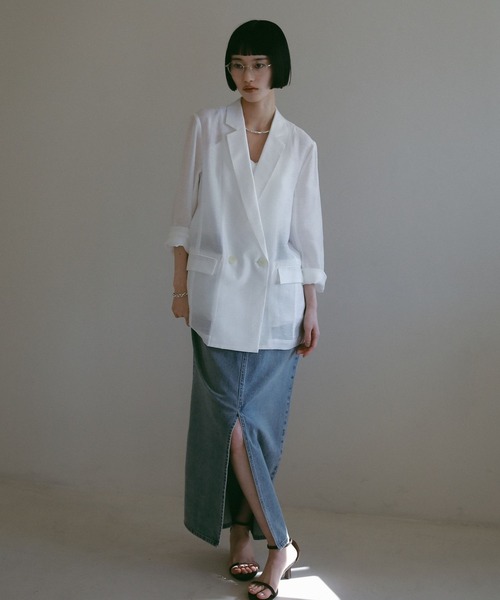 A part by(アパートバイ)の「≪追加3≫シアーWジャケット(テーラードジャケット・レディース・ブラック/イエロー系その他/オフホワイト/ベージュ系その他/ベージュ/ブラウン/ライトベージュ・FREE)」の14枚目の写真