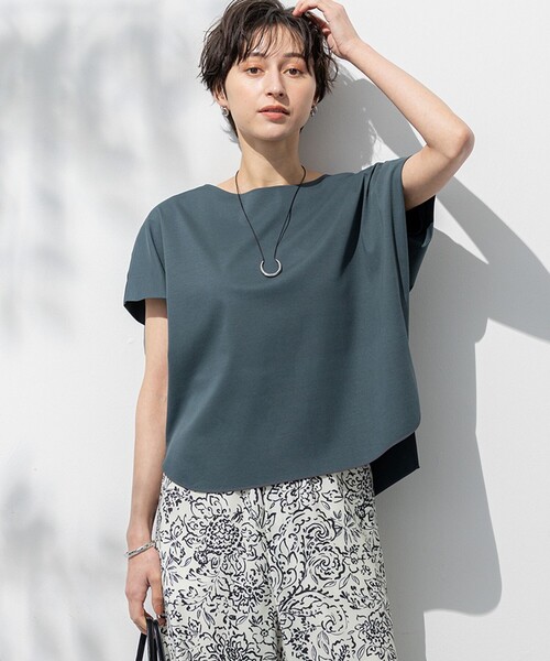 23区 スムースデザイン フレンチスリーブ Tシャツ 汗じみ防止/洗える】スムースデザイン フレンチスリーブ Tシャツ