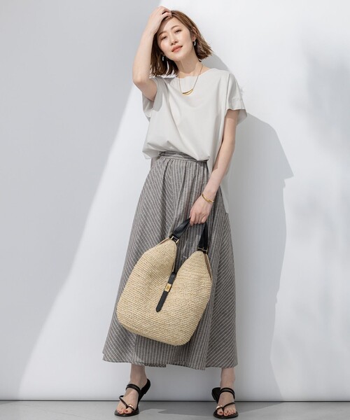 23区 美品❗️スムースデザイン フレンチスリーブ Tシャツ 23区｜【汗じみ防止/洗える】スムースデザイン フレンチスリーブ