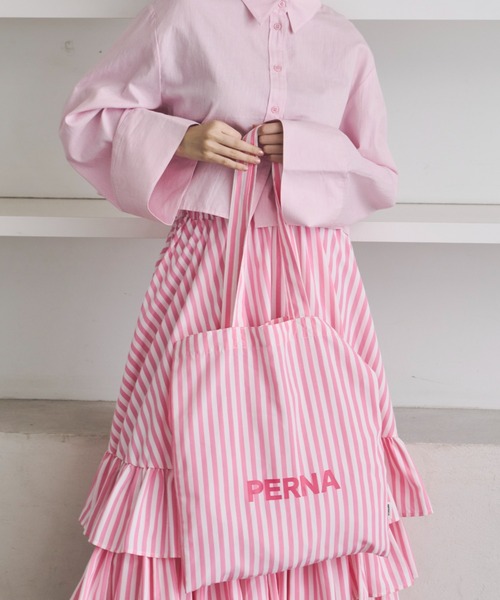 PERNA（ペルナ）の「ストライプロゴトートバッグ（トートバッグ・レディース・ピンク/ブルー・FREE）」の14枚目の写真