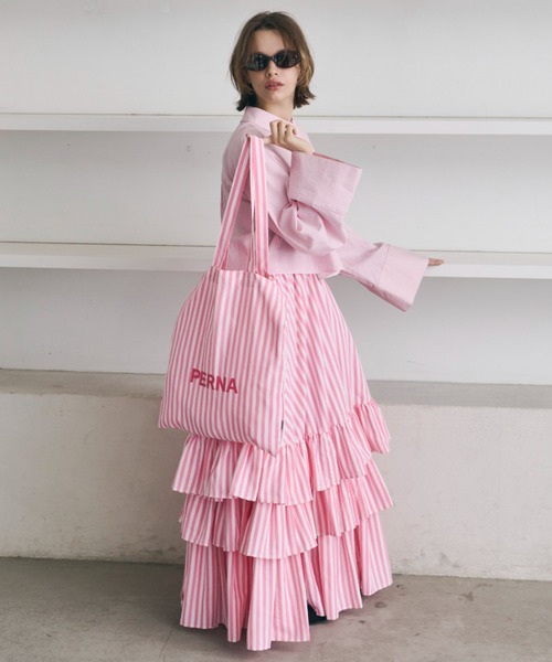 PERNA（ペルナ）の「ストライプロゴトートバッグ（トートバッグ・レディース・ピンク/ブルー・FREE）」の15枚目の写真