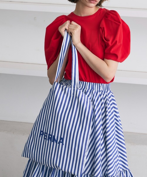 PERNA（ペルナ）の「ストライプロゴトートバッグ（トートバッグ・レディース・ピンク/ブルー・FREE）」の3枚目の写真