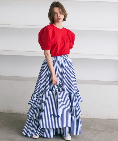 PERNA（ペルナ）の「ストライプロゴトートバッグ（トートバッグ・レディース・ピンク/ブルー・FREE）」の4枚目の写真