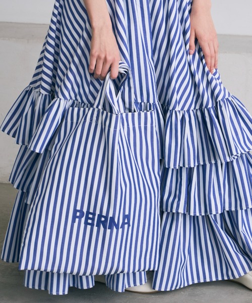 PERNA（ペルナ）の「ストライプロゴトートバッグ（トートバッグ・レディース・ピンク/ブルー・FREE）」の5枚目の写真